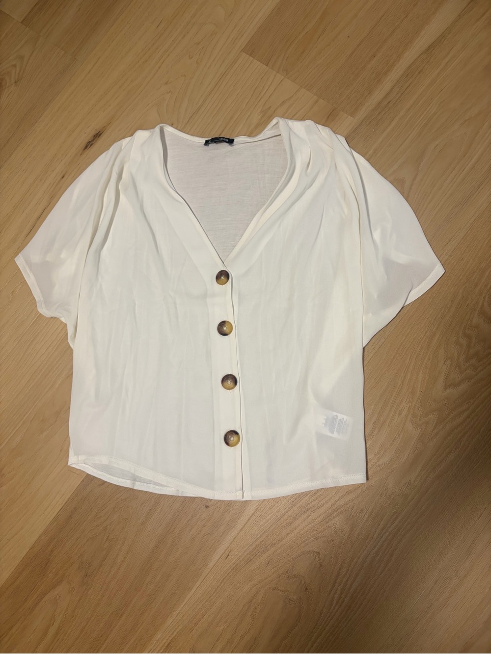 Express Cream V-Neck Button Front Blouse